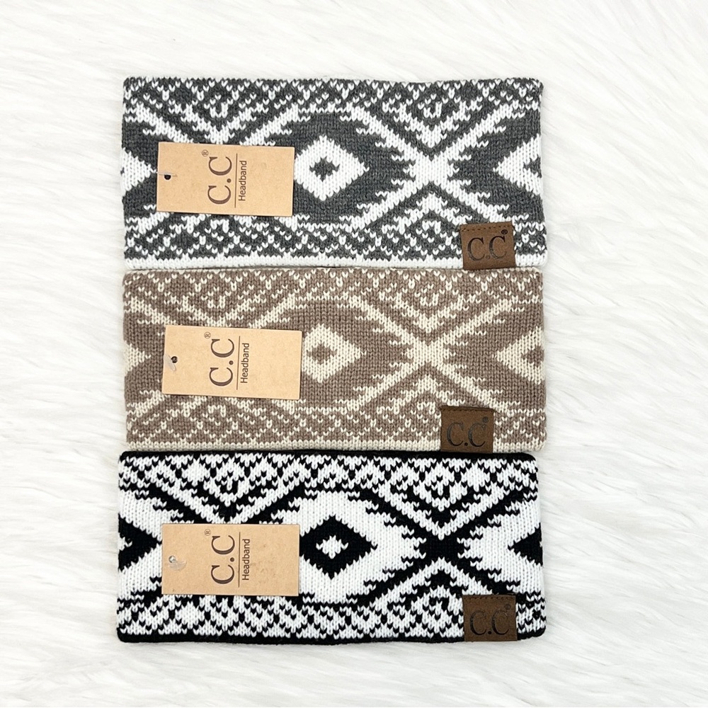 C.C Aztec Pattern Headband, Winter Headwrap, Premium Headband, Warm Cozy Band